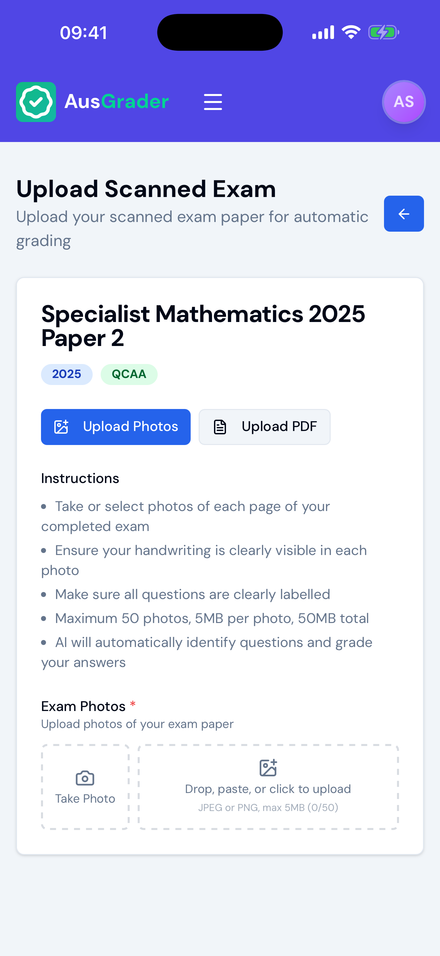 AusGrader on iPhone showing photo upload for grading